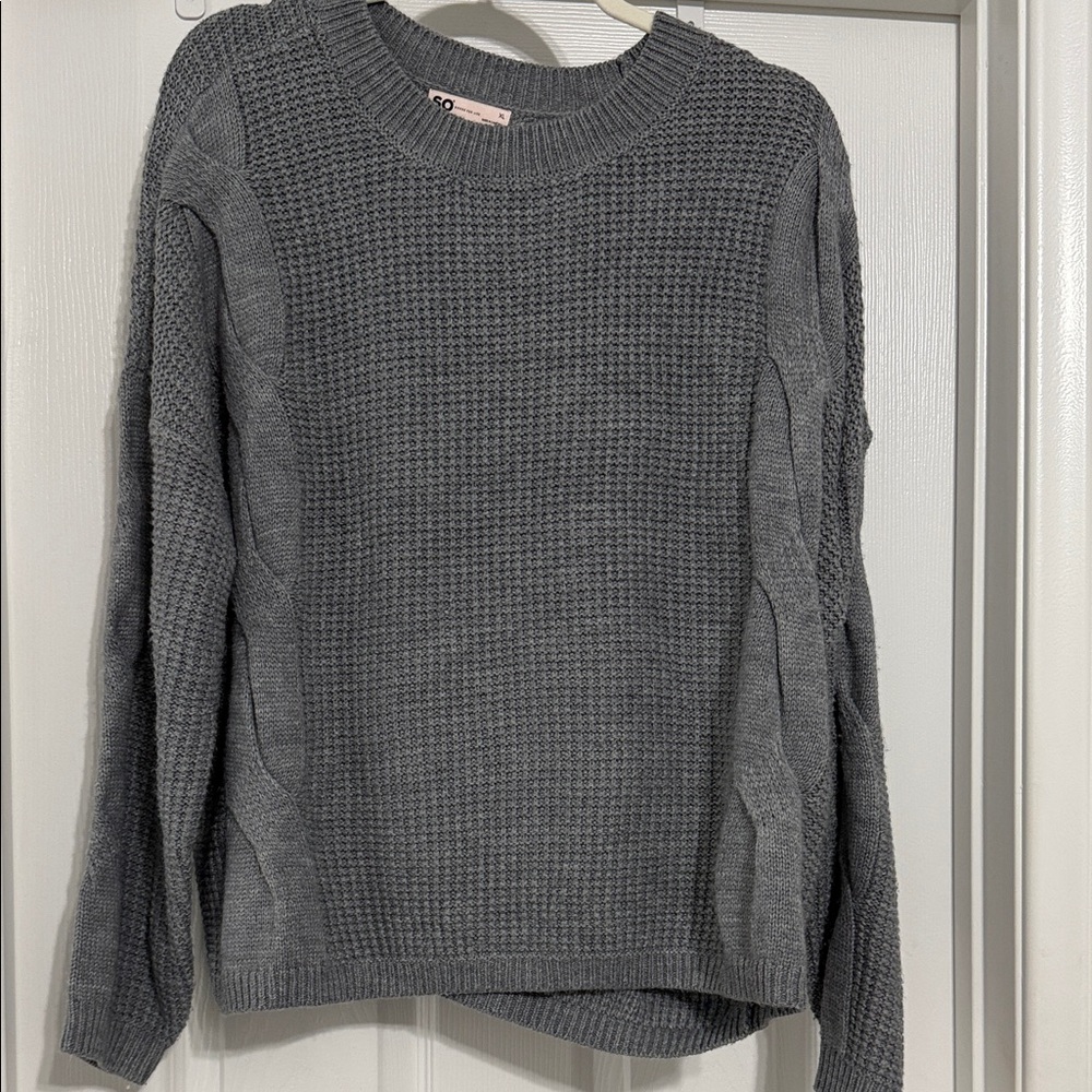 SO Women's Heather Gray Cable Knit Sweater